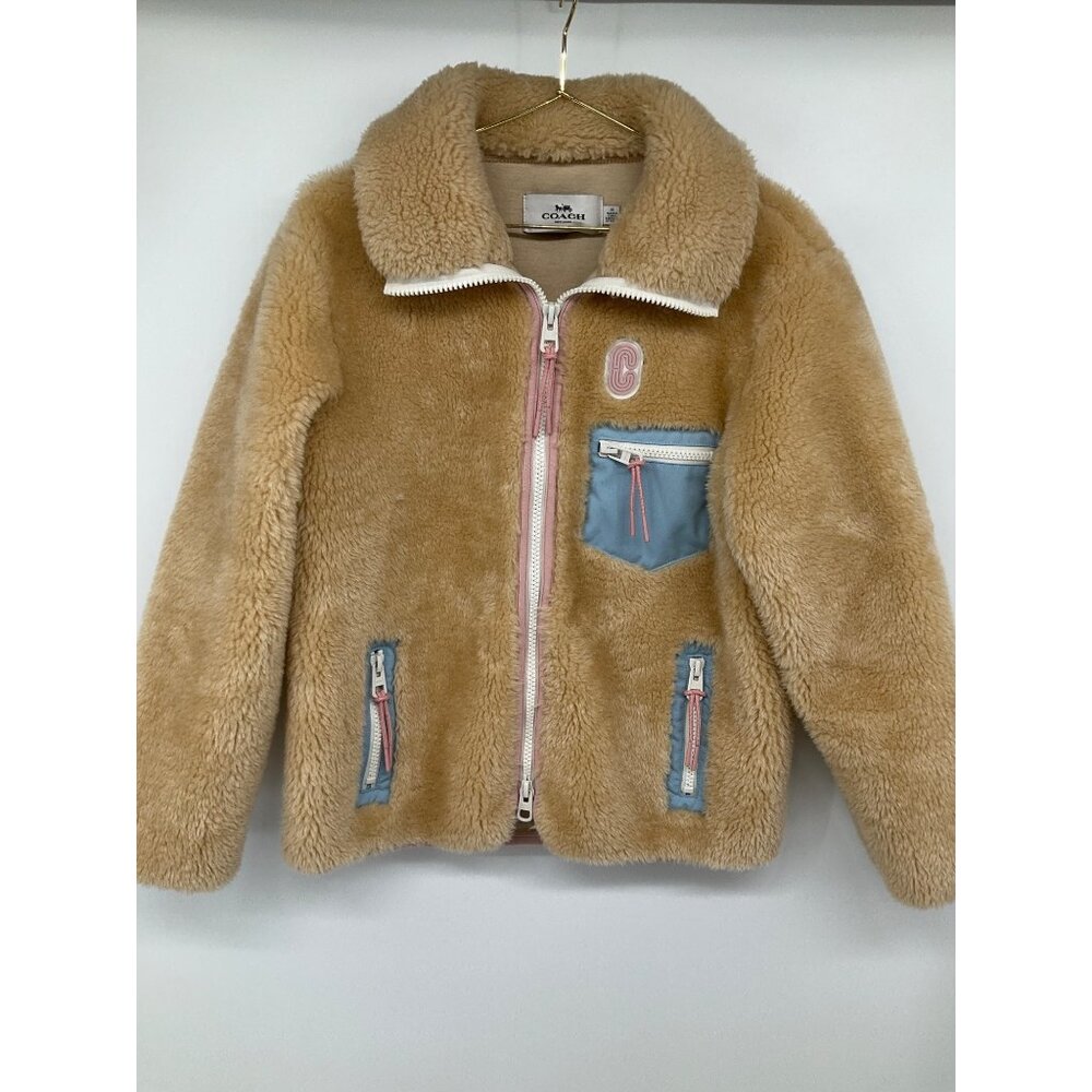 COACH Sherpa Zip-Up Jacket size XS Cream  Excellent Condition! - Picture 2 of 13